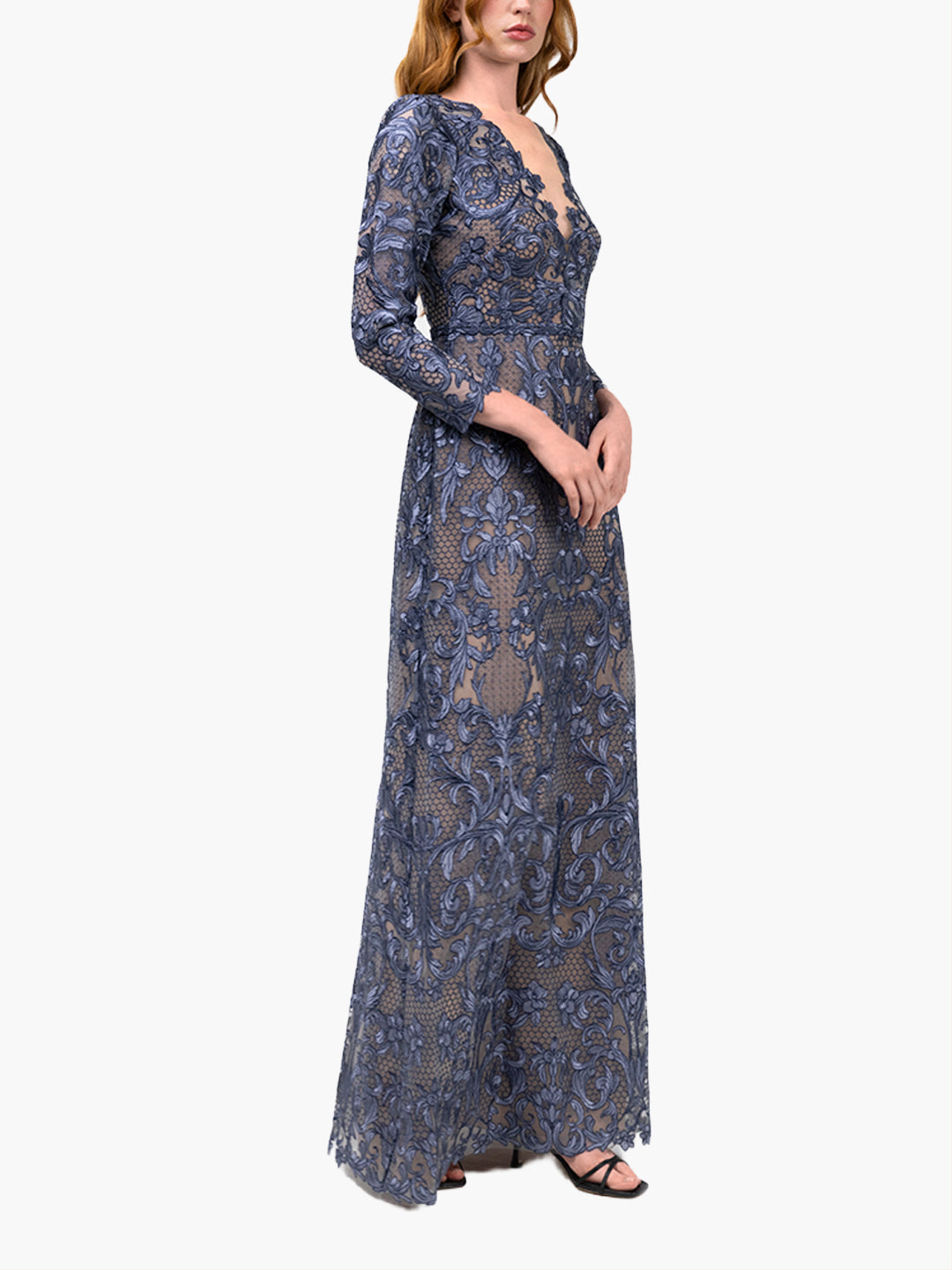 Nocturnes Lace Long Sleeve Gown | Blue
