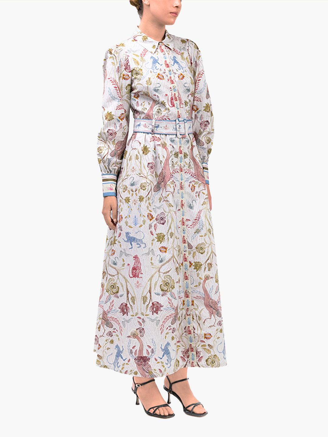 Cotton Poplin Collared Maxi Dress | Ivory Multi