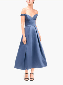 Spring Pleated Mikado Midi Dress | Navy