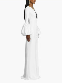 Puffed Sleeve Column Gown | Ivory