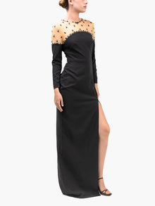 Illusion Crepe Gown | Black