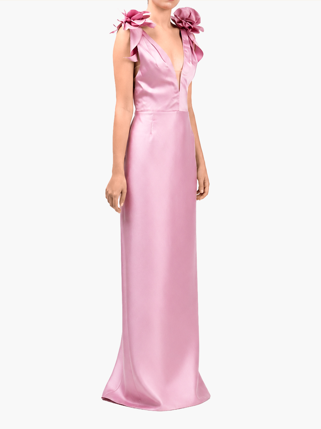 Spring Draped Floral Mikado Gown | Rose