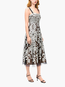 Mirrored Lace Floral Midi Dress | Ivory/Black