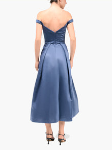 Spring Pleated Mikado Midi Dress | Navy