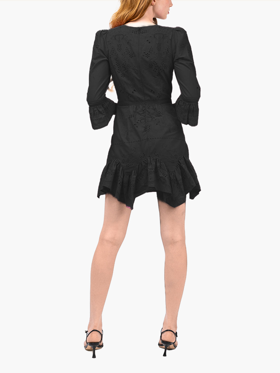 Embroidered Cotton Voile Mini Dress | Black