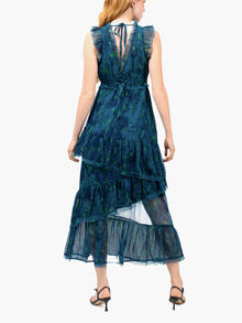 Watercolor Blooms Pleated Chiffon Maxi Dress | Teal