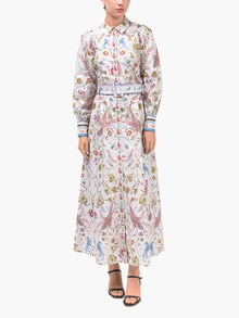 Cotton Poplin Collared Maxi Dress | Ivory Multi