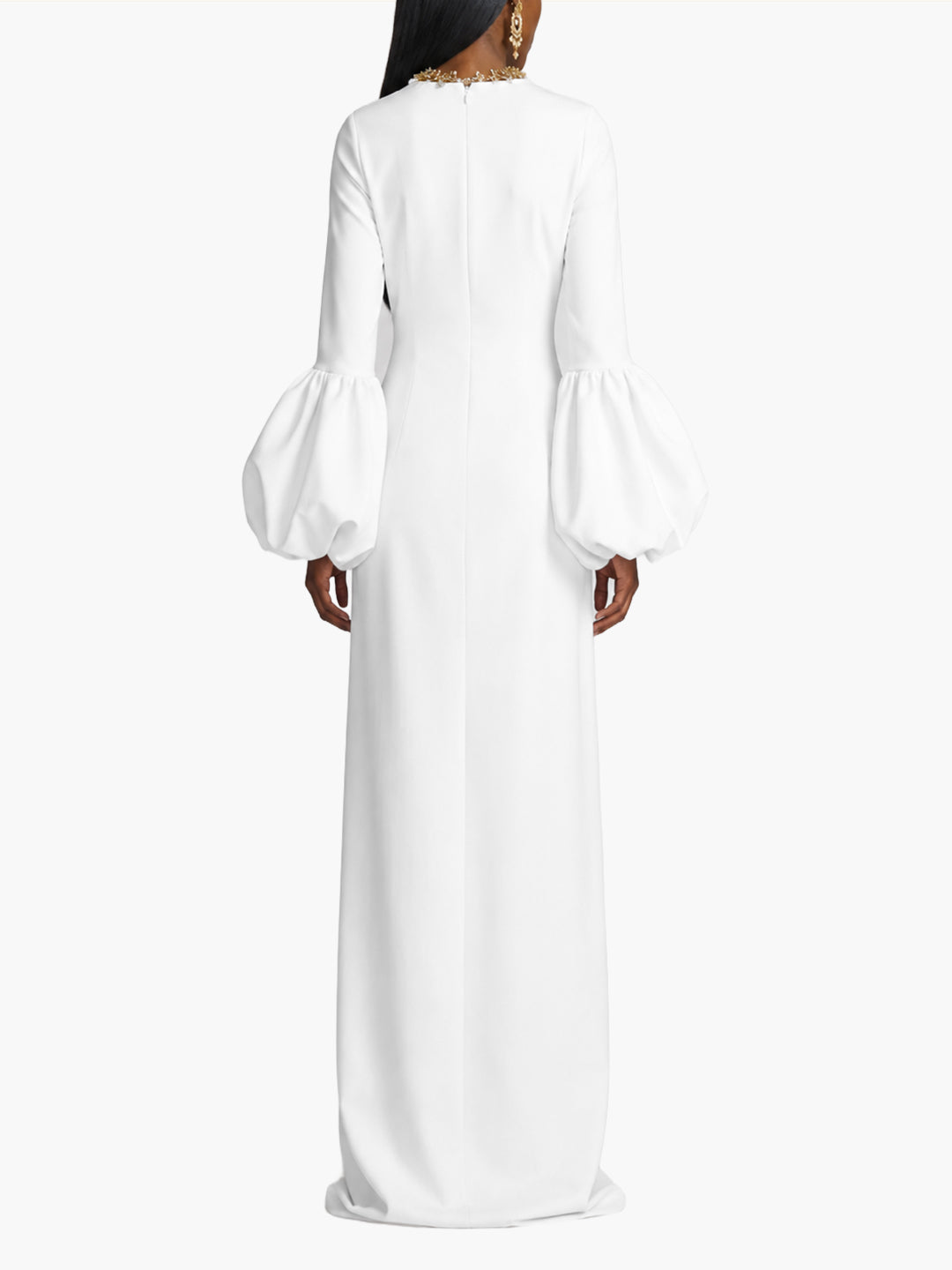 Puffed Sleeve Column Gown | Ivory