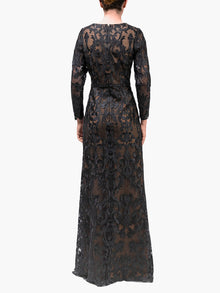 Nocturnes Long Sleeve Lace Gown | Black