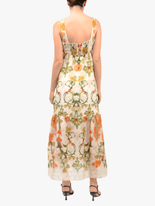 Ramie Square Neck Maxi Dress | Coral Multi