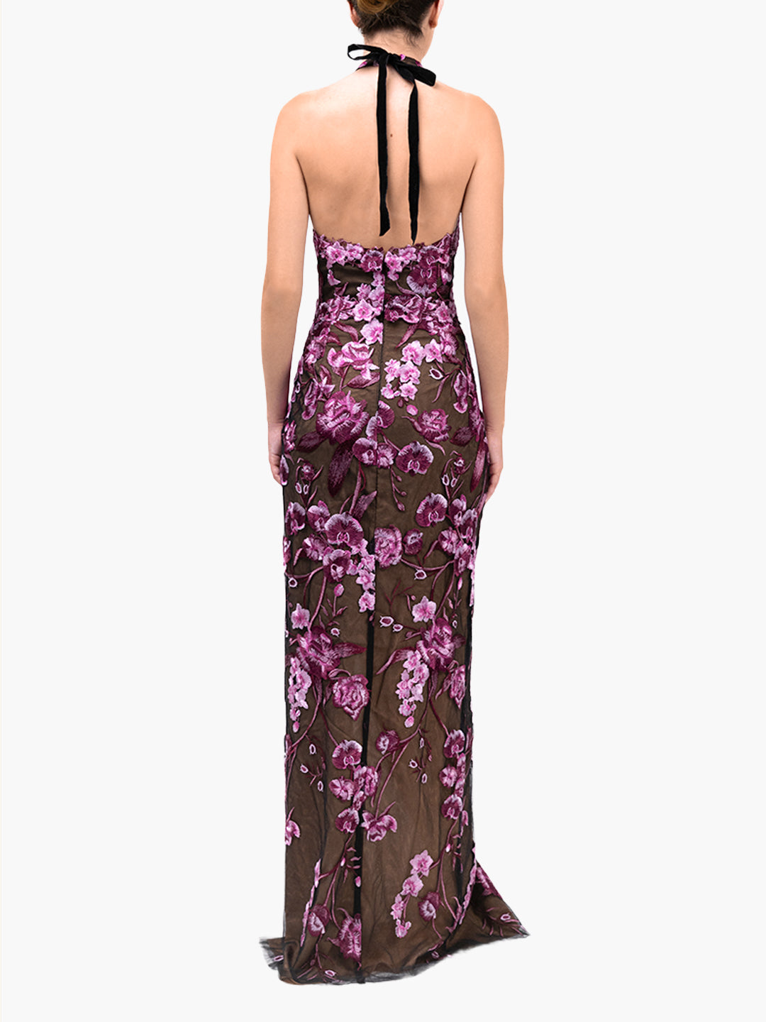 Bronix Botanicals Halter Column Gown | Pink/Black
