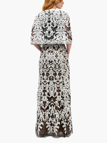 Mirrored Lace Floral Cape Sleeve Gown | Ivory/Black