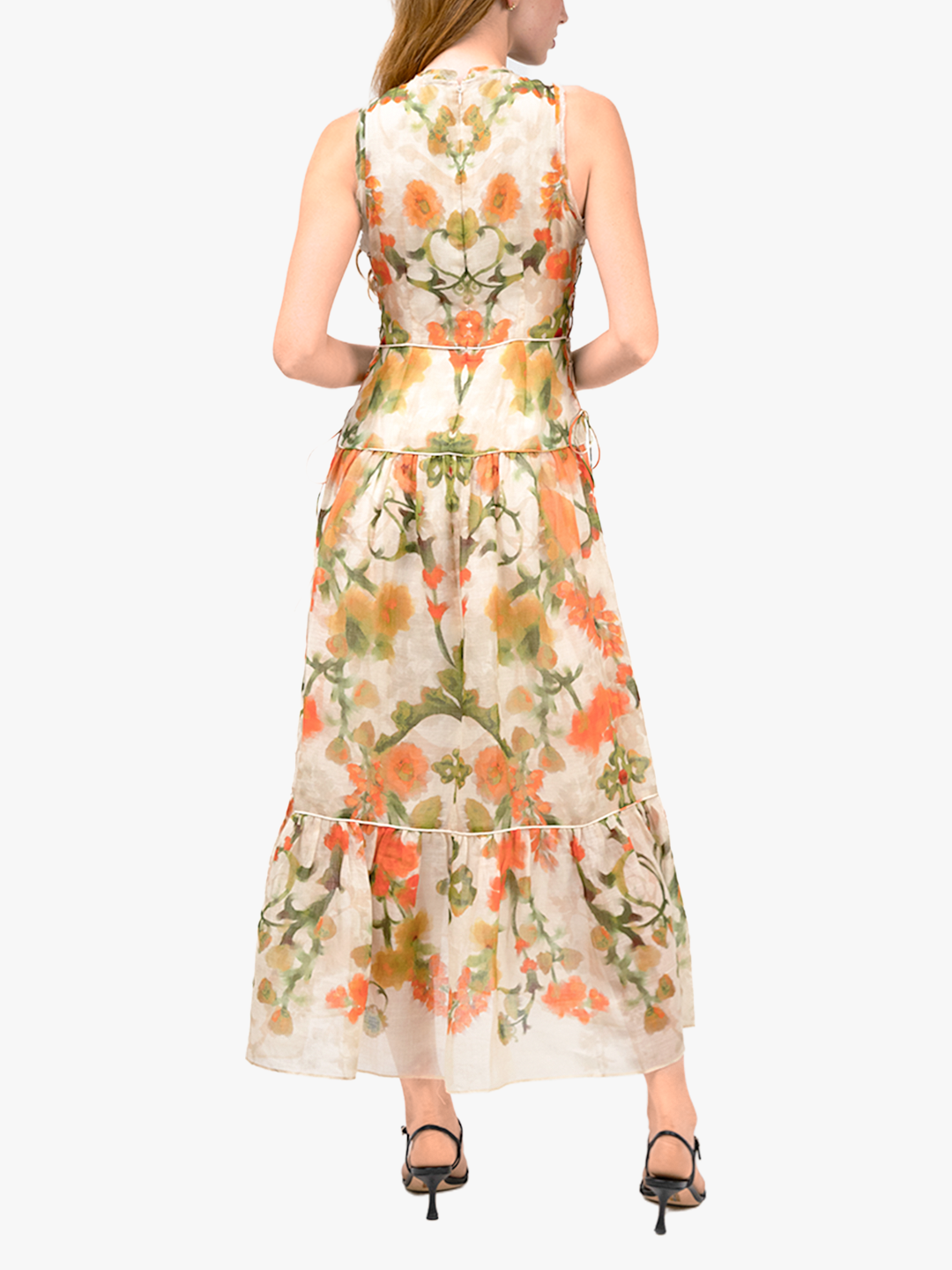 Ramie High Neck Tiered Maxi Dress | Coral Multi