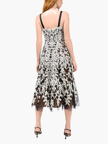 Mirrored Lace Floral Midi Dress | Ivory/Black