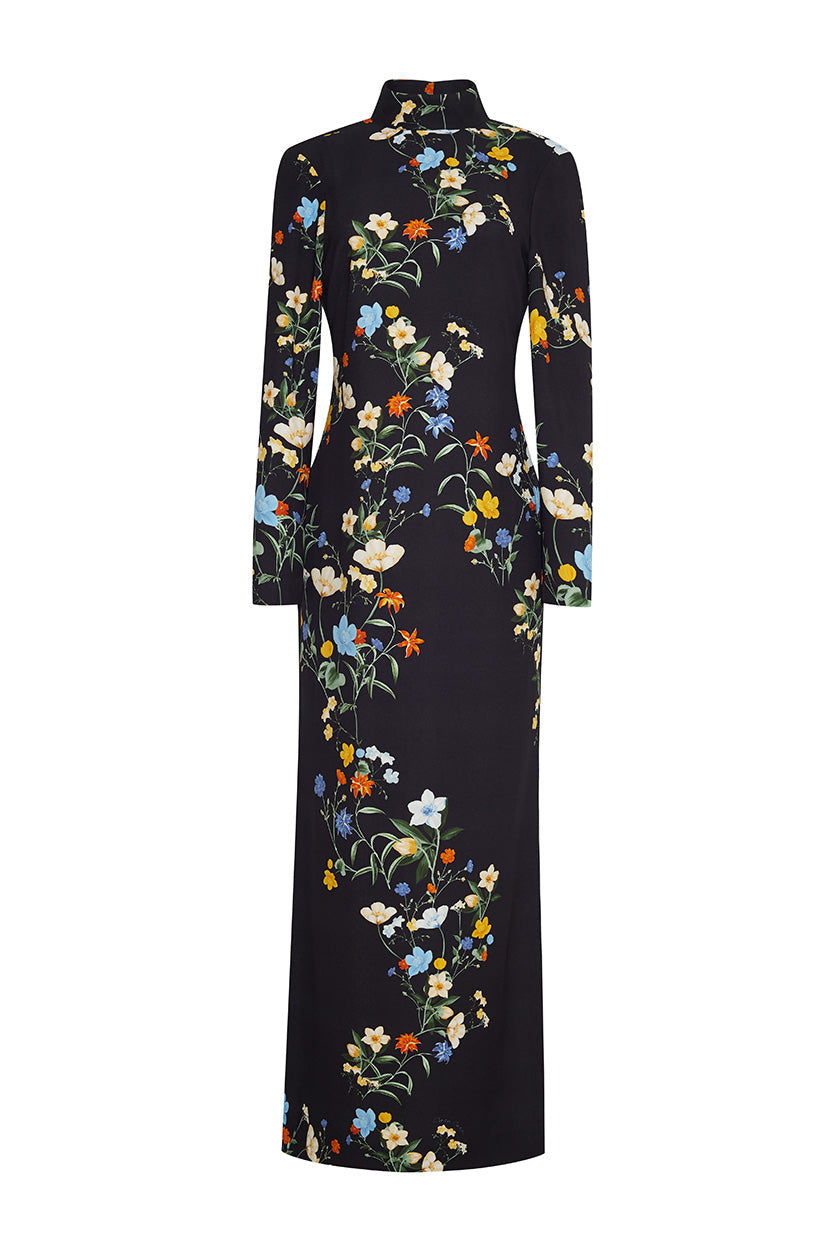 Ava Dress | Black Pressed Flower