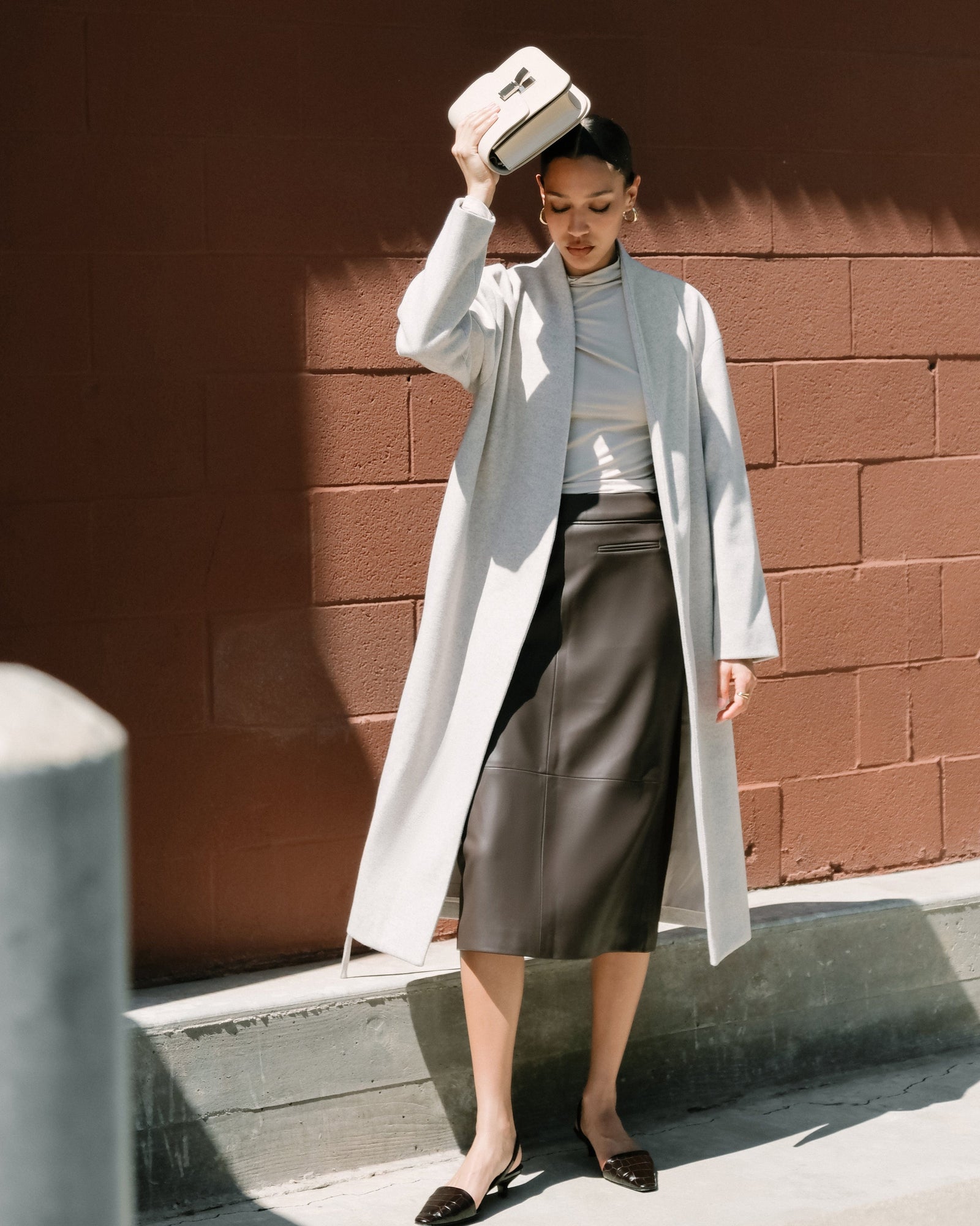 Maya | Briony Back Split-Hem Vegan Leather Skirt in Size Small
