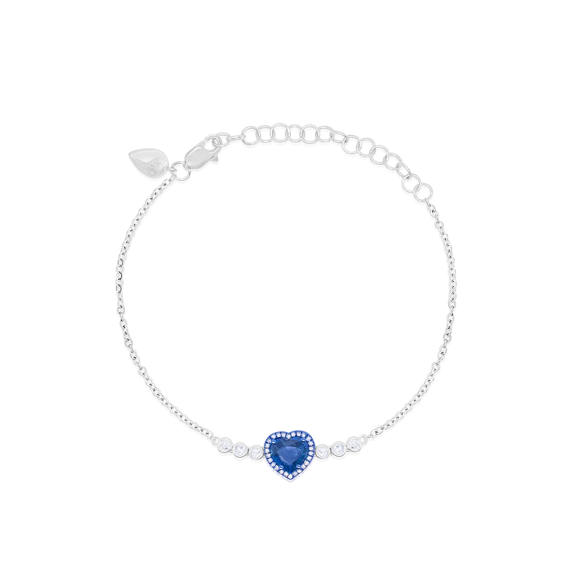 14 Kt White Gold Blue Rhodium Diamond Heart Bracelet | White Gold