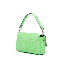 Fendi | Pre-Owned Zucca Embossed Stitched Leather Baguette Satchel - I | Green/Light Green