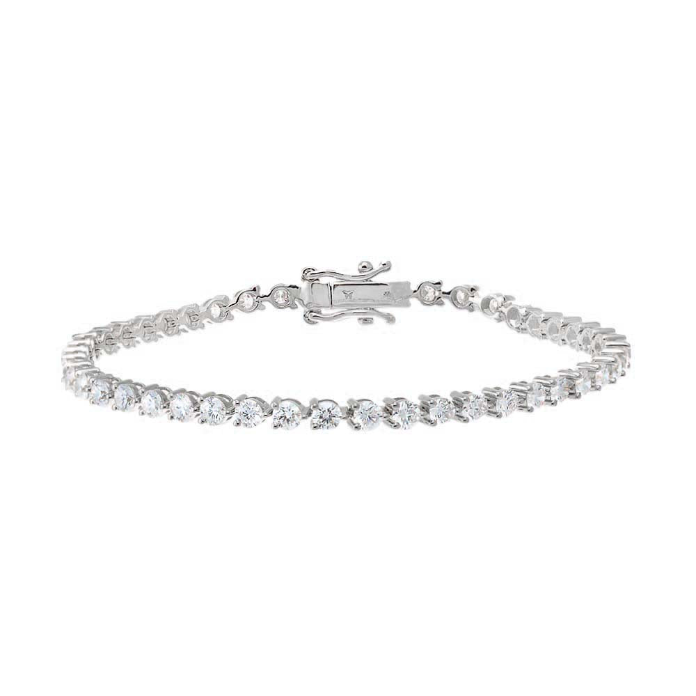 14K White Gold / 3CT Lab Grown Diamond Three Prong Tennis Bracelet 14K - Adina's Jewels
