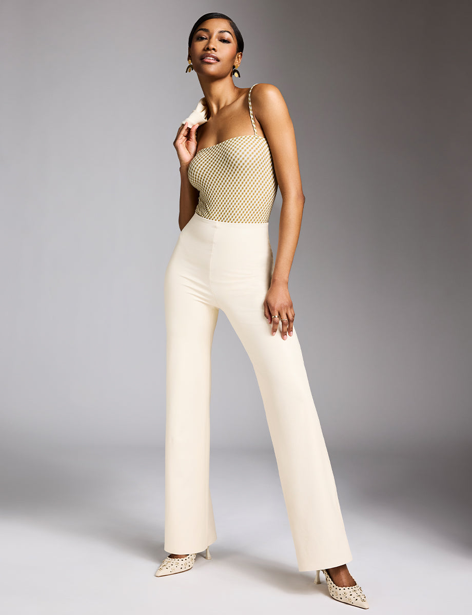 Faux Leather Wide Leg Pant::Ivory::