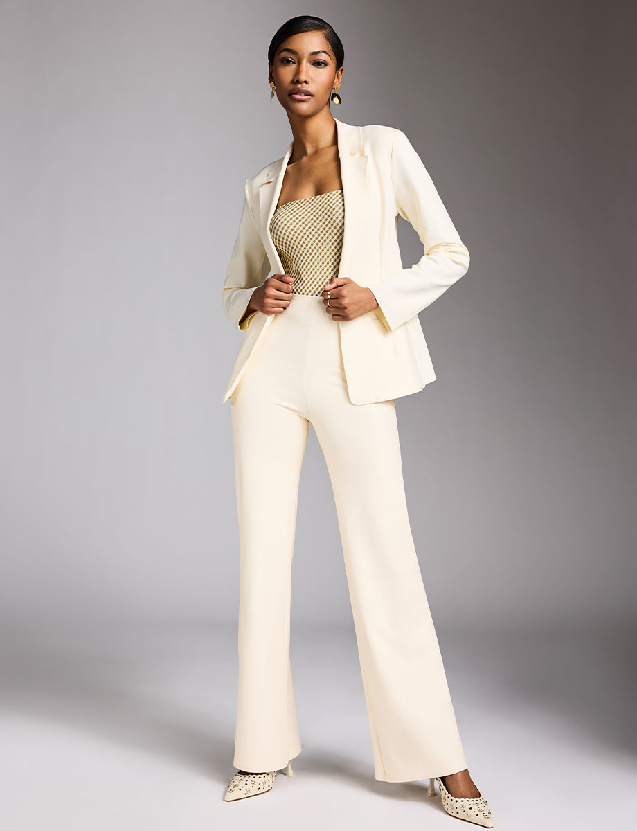 Faux Leather Wide Leg Pant::Ivory::