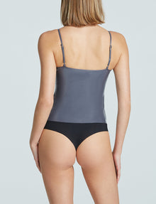 Sale: Faux Patent Leather Cami Bodysuit::Slate::Back