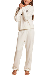 Youth | CozyChic Ultra Lite Embroidered Heart Pant | Pearl/Carbon