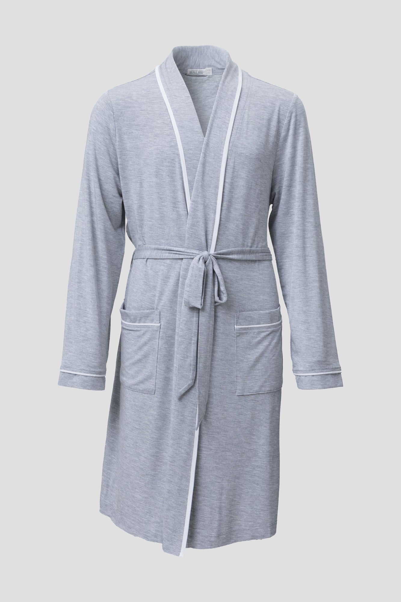 Youth | Malibu Collection Soft Jersey Piped Robe | Heathered Gray/White