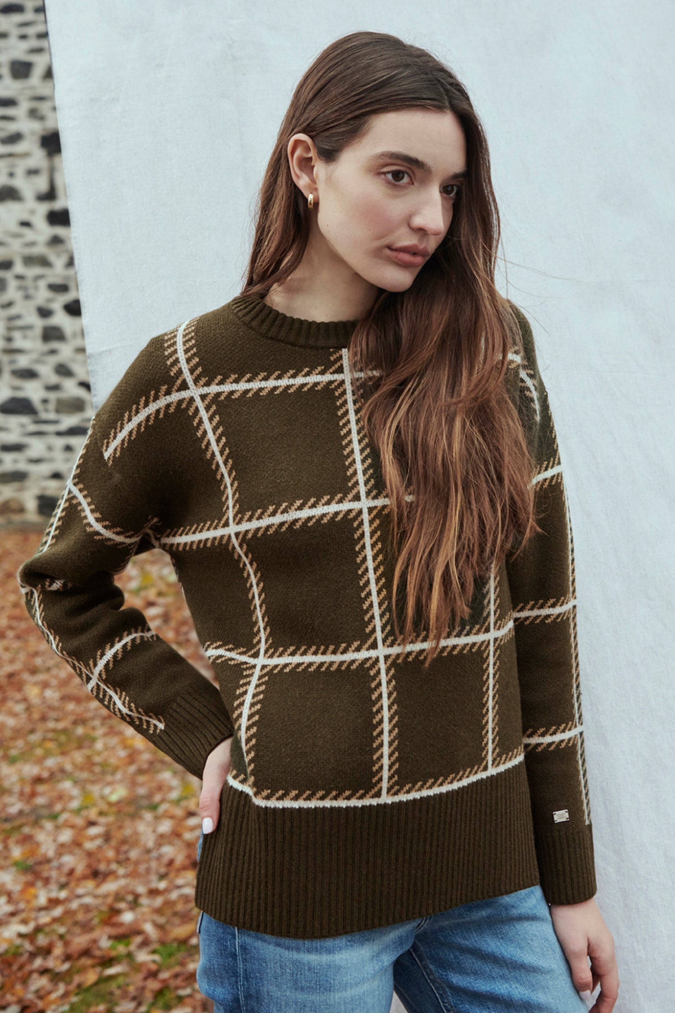 Belen Responsible Wool Blend Jacquard Plaid Sweater | Cedar