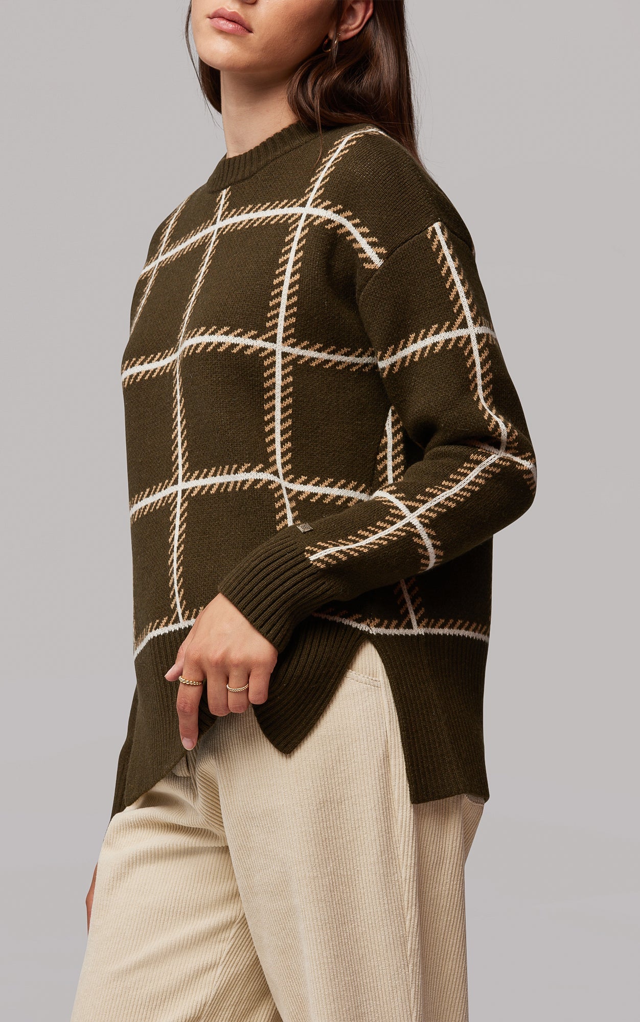 Belen Responsible Wool Blend Jacquard Plaid Sweater | Cedar