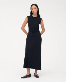 Another Tomorrow Bias Belted Dress in Black – Crêpe Women's Dress