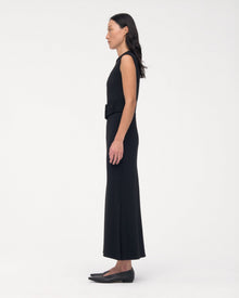 Another Tomorrow Bias Belted Dress in Black – Crêpe Women's Dress