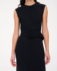Another Tomorrow Bias Belted Dress in Black – Crêpe Women's Dress