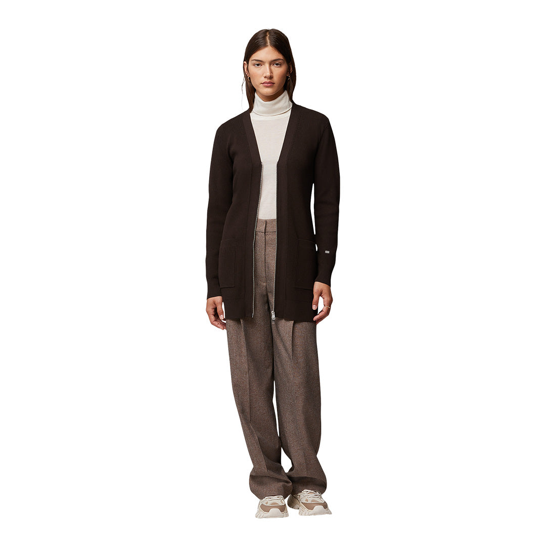 Brigida Semi-Fitted Sustainable Knitted Ribbed Cardigan | Oak