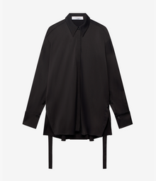 Another Tomorrow Bias Button Side Shirt in Black – Satin Women's Top