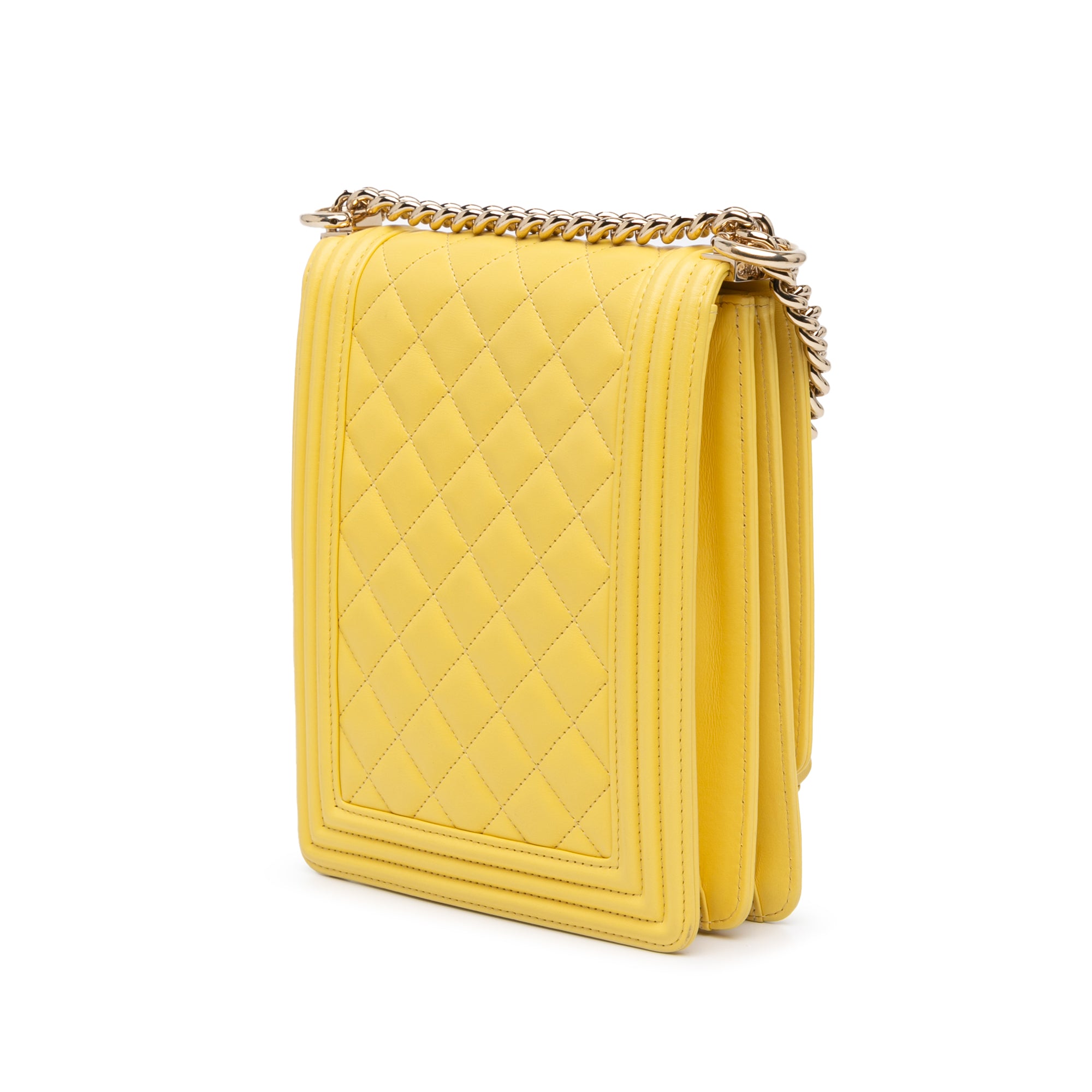 Chanel | Pre-Owned Quilted Lambskin North South Boy Flap | Yellow