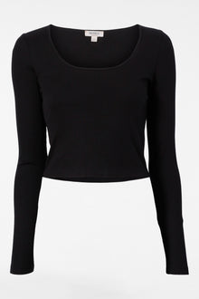 Wesley | Rivington Ribbed Long Sleeve Scoop Neck Crop Top | Black