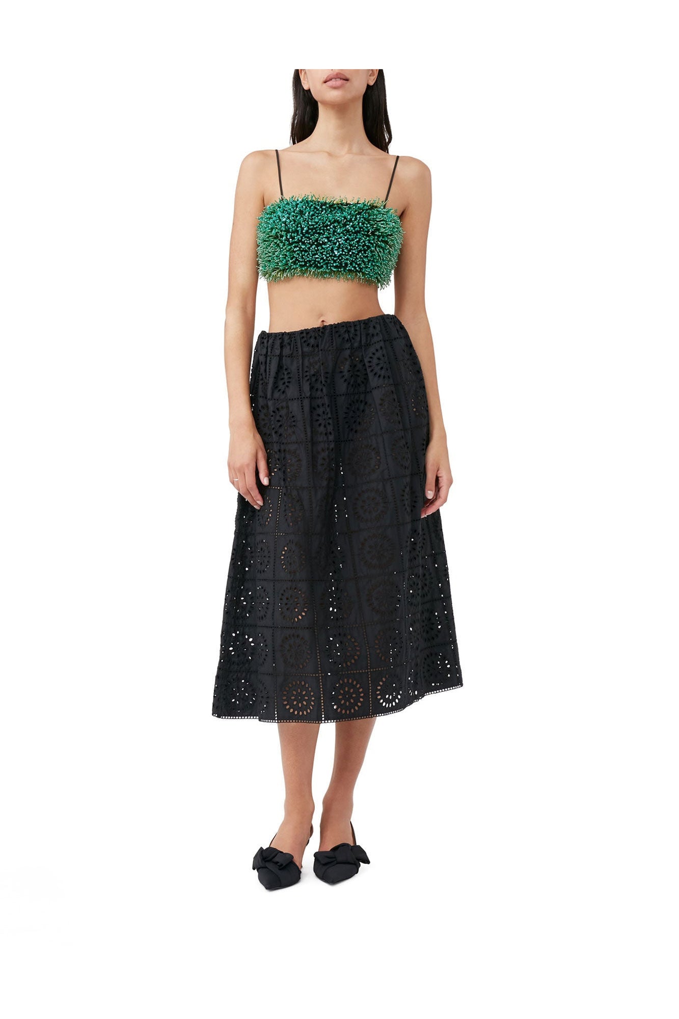 Beaded Taffeta Top | Black