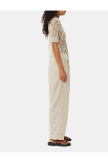 Beige Textured Suiting Mid Waist Trousers | Oyster Gray