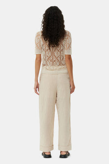 Beige Textured Suiting Mid Waist Trousers | Oyster Gray