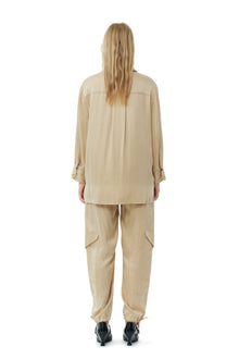 Beige Washed Satin Shirt | Safari