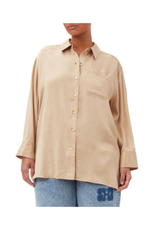 Beige Washed Satin Shirt | Safari