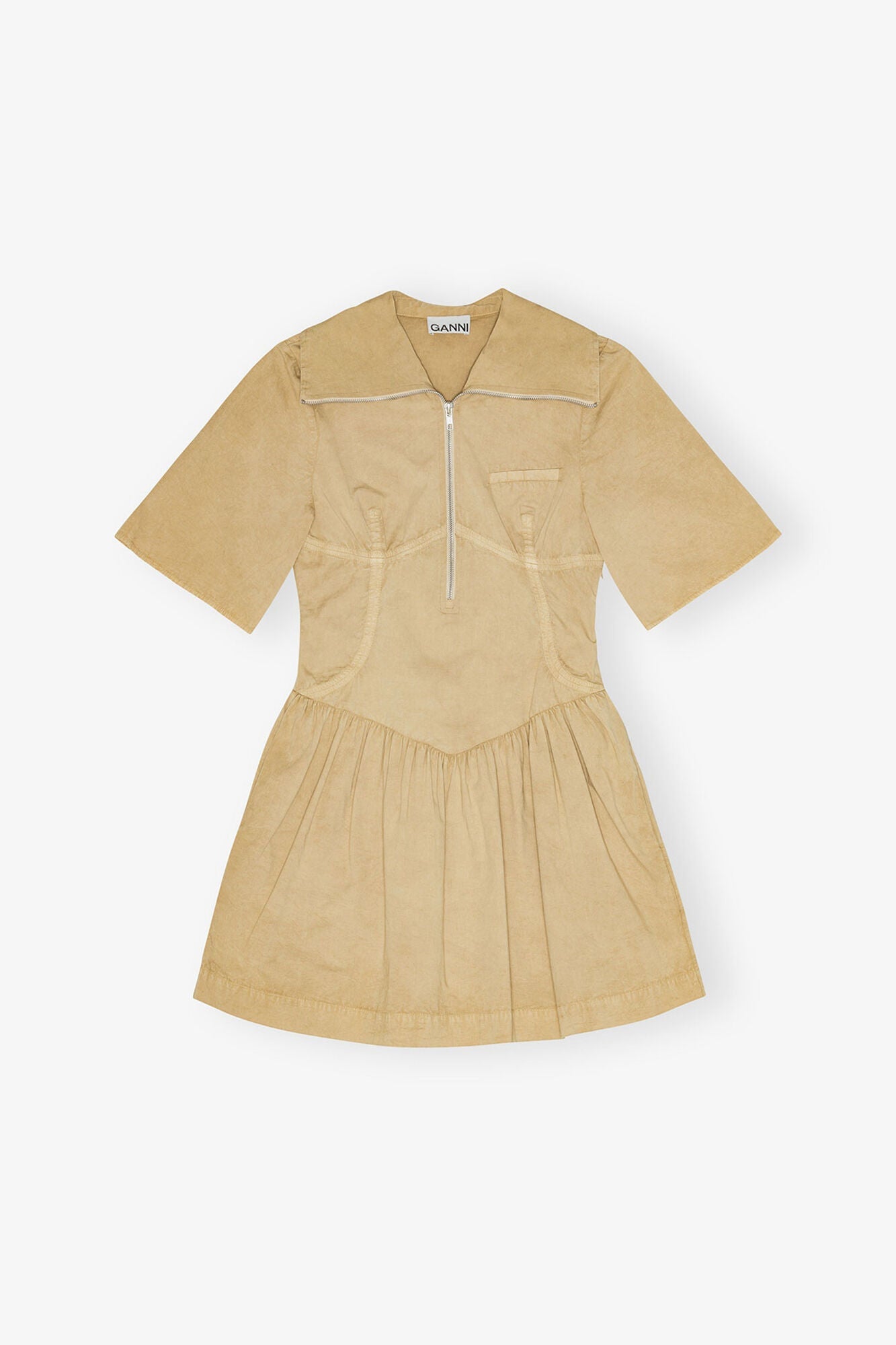 Beige Washed Stretch Cotton Mini Dress | Lark