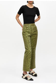 Betzy Jeans in Green Leopard Print | Celery