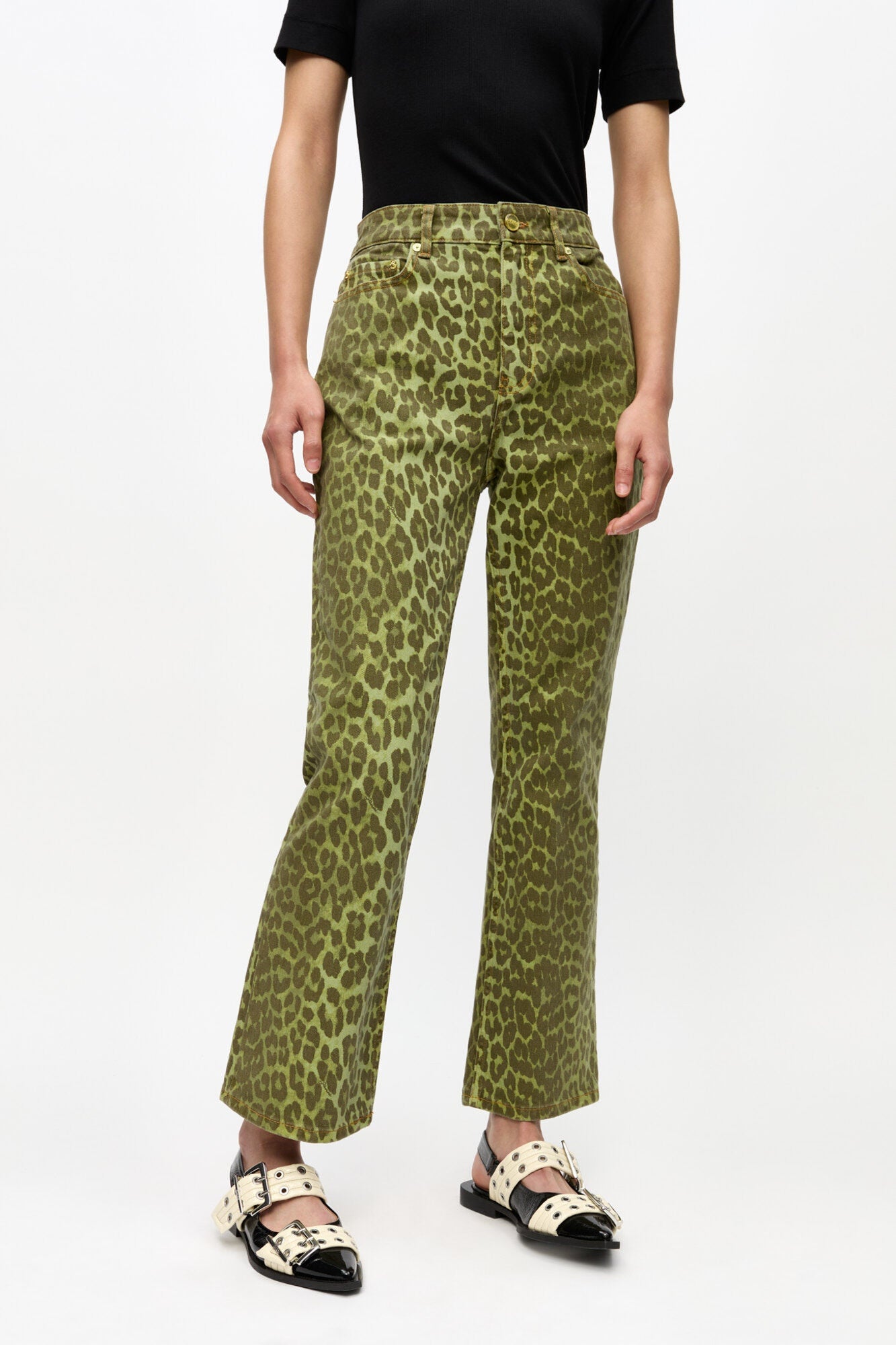 Betzy Jeans in Green Leopard Print | Celery