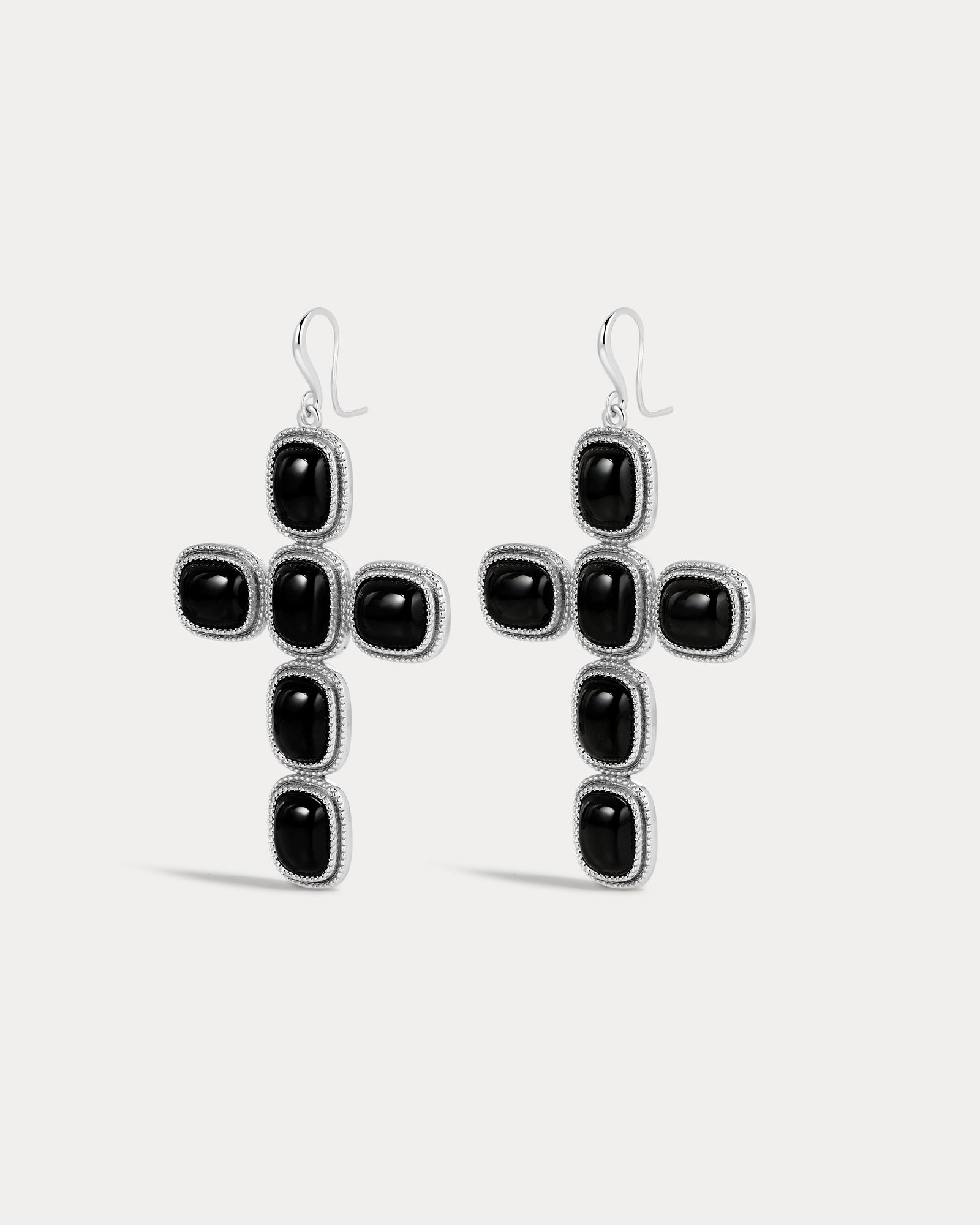 The Midnight Mesa Cross Earrings | Black Agate | Silver