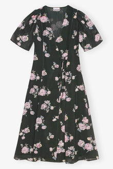 Black Floral Crepe Wrap Midi Dress | Climbing Ivy