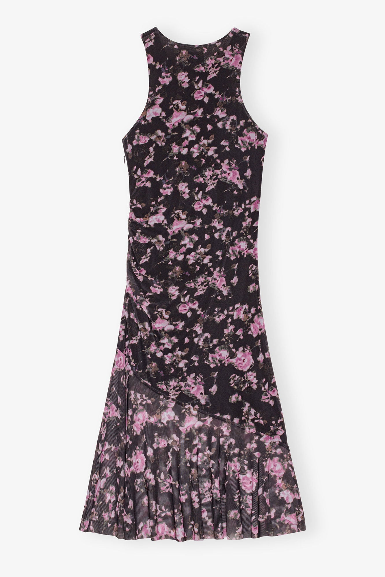 Black Floral Printed Mesh Sleeveless Midi Dress | Phantom