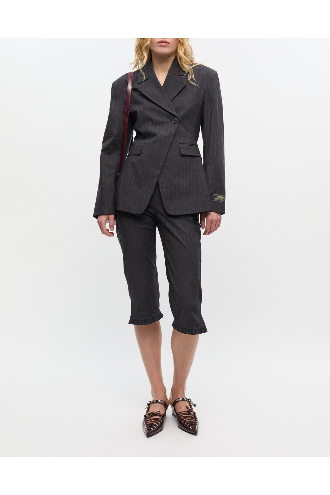 Black Pinstripe Capri Trousers | Phantom