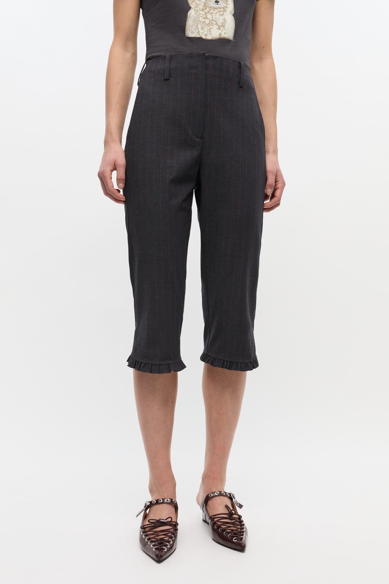 Black Pinstripe Capri Trousers | Phantom